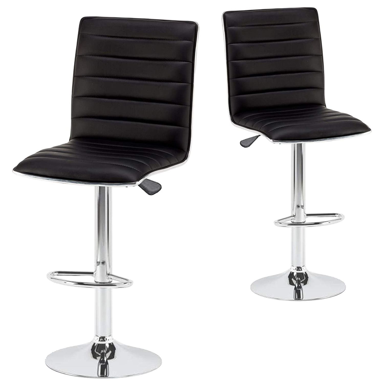 2 Sgabelli Meinz da Bar in Similpelle con Struttura Lucida Cromata, Girevole e Regolabile, Sgabello con Schienale per Casa Bar Cucina Salotto, Design Elegante e Moderno