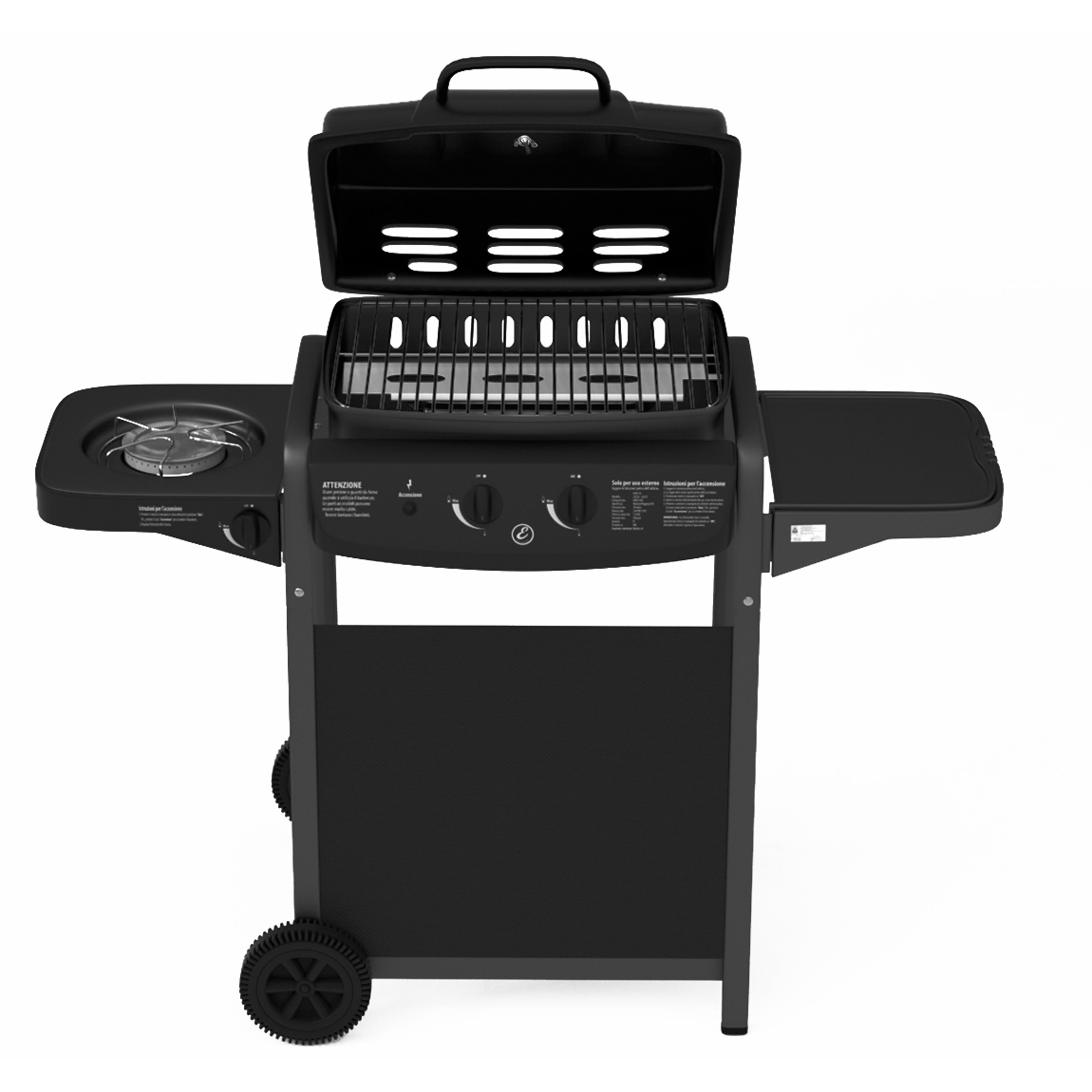Barbecue A Gas Con Fuoco Bruciatore Laterale BBQ Con Coperchio Termometro Griglia Piano Di Appoggio Grill Compatto Con Ruote e Struttura In Acciaio Giardino Esterno Piscina