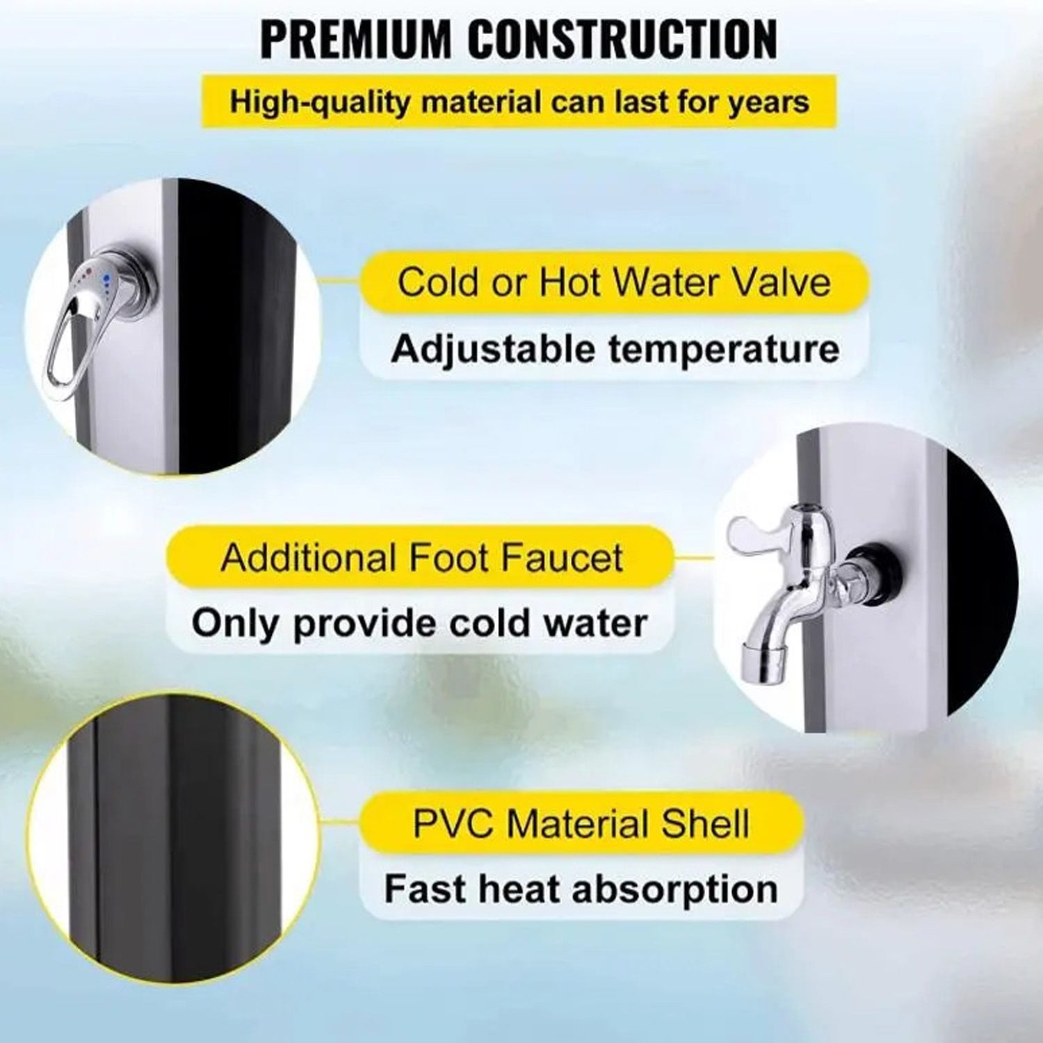 Doccia Solare Per Giardino Piscina Soffione Cromato Getto A Pioggia Con Regolatore Temperatura E Doccetta Per Piedi Attacco Per Tubo Flessibile Piscina Esterno Terrazzo