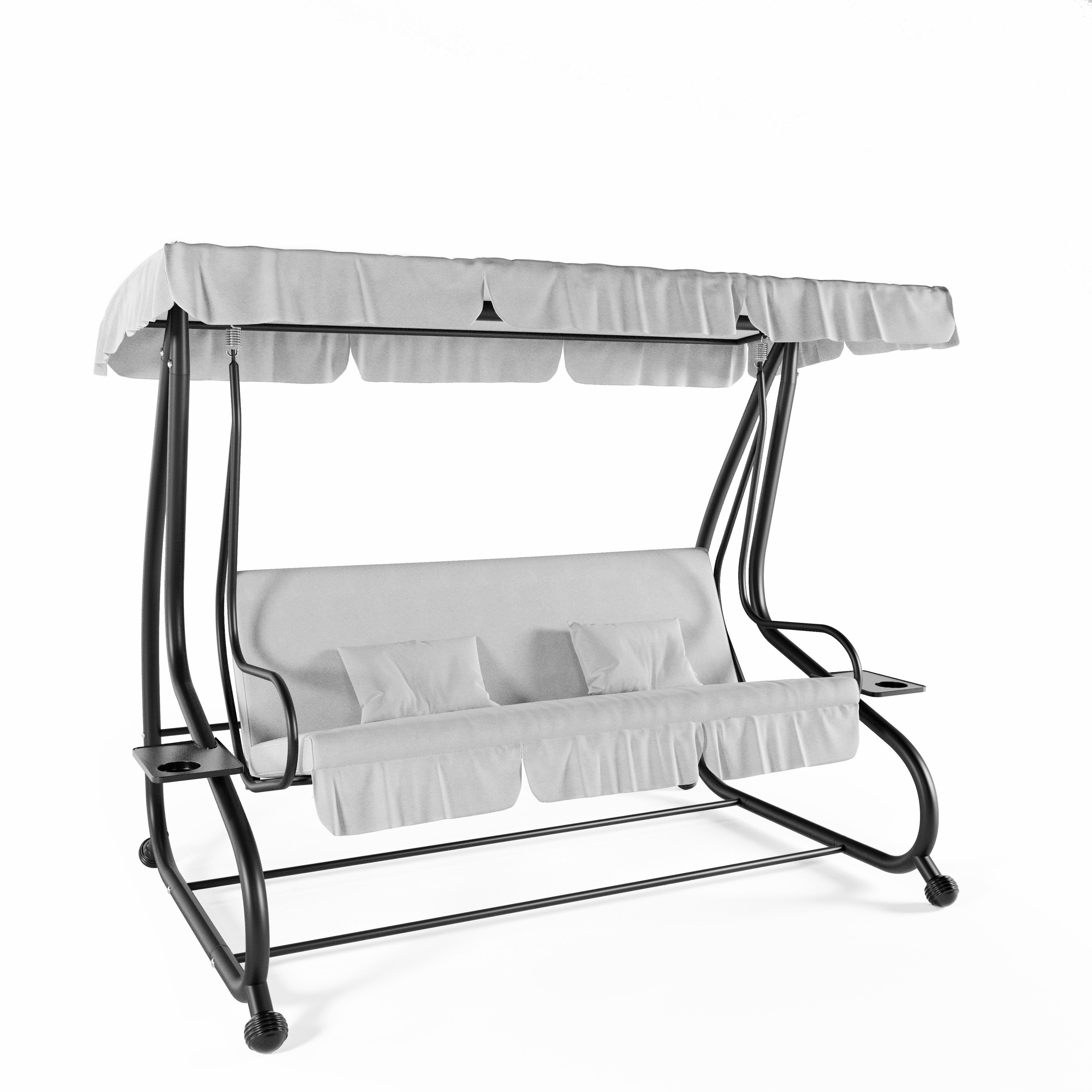 Dondolo Reclinabile Tettuccio Parasole Regolabile Cuscini Imbottiti Diventa Letto Struttura Robusta Acciaio Verniciato Giardino Esterno Balcone Terrazzo