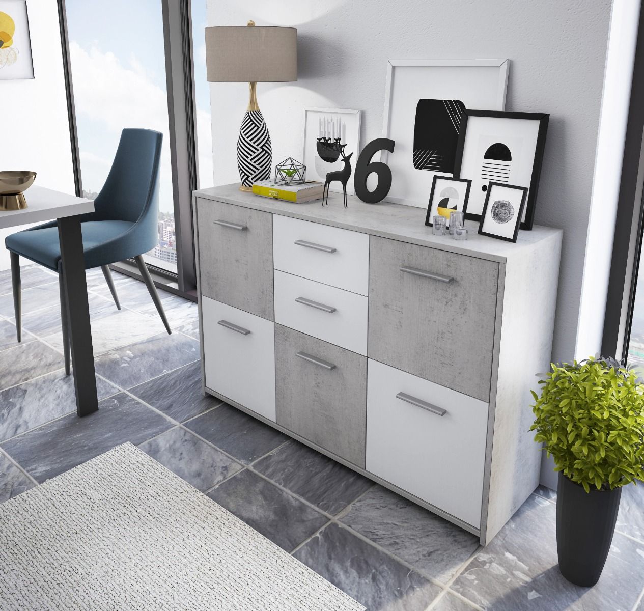 Mobile Contenitore Credenza Moderna Con 5 Ante E 2 Cassetti In Melaminico Mobile Multiuso Per Soggiorno Ingresso Studio Sala Da Pranzo