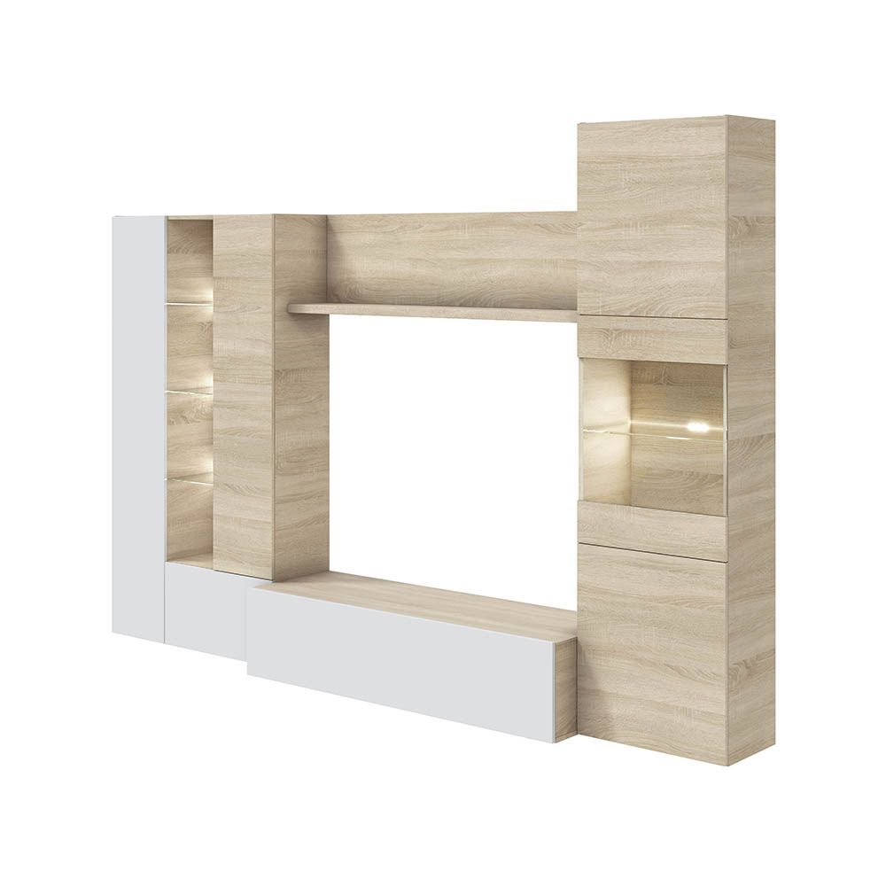 Parete Attrezzata Mobile Soggiorno TV Per Salotto Base Televisione Con Scaffali Illuminati Con LED Per Sala Da Pranzo Design Moderno 