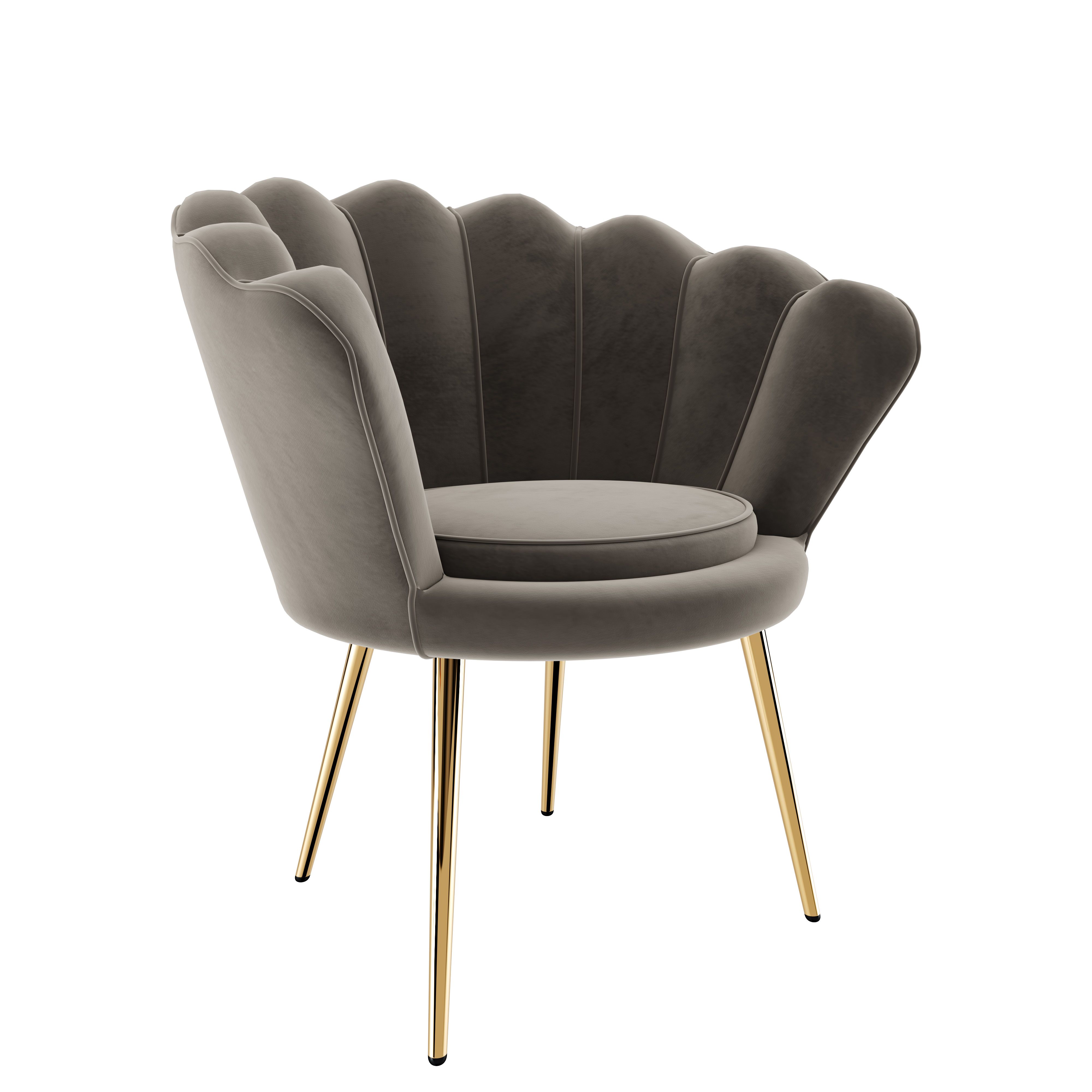 Poltrona Imbottita Schienale Conchiglia Poltroncina Velluto Imbottita Foam Gambe Metallo Dorato Resistenti Salotto Camera Letto Soggiorno Design Madera