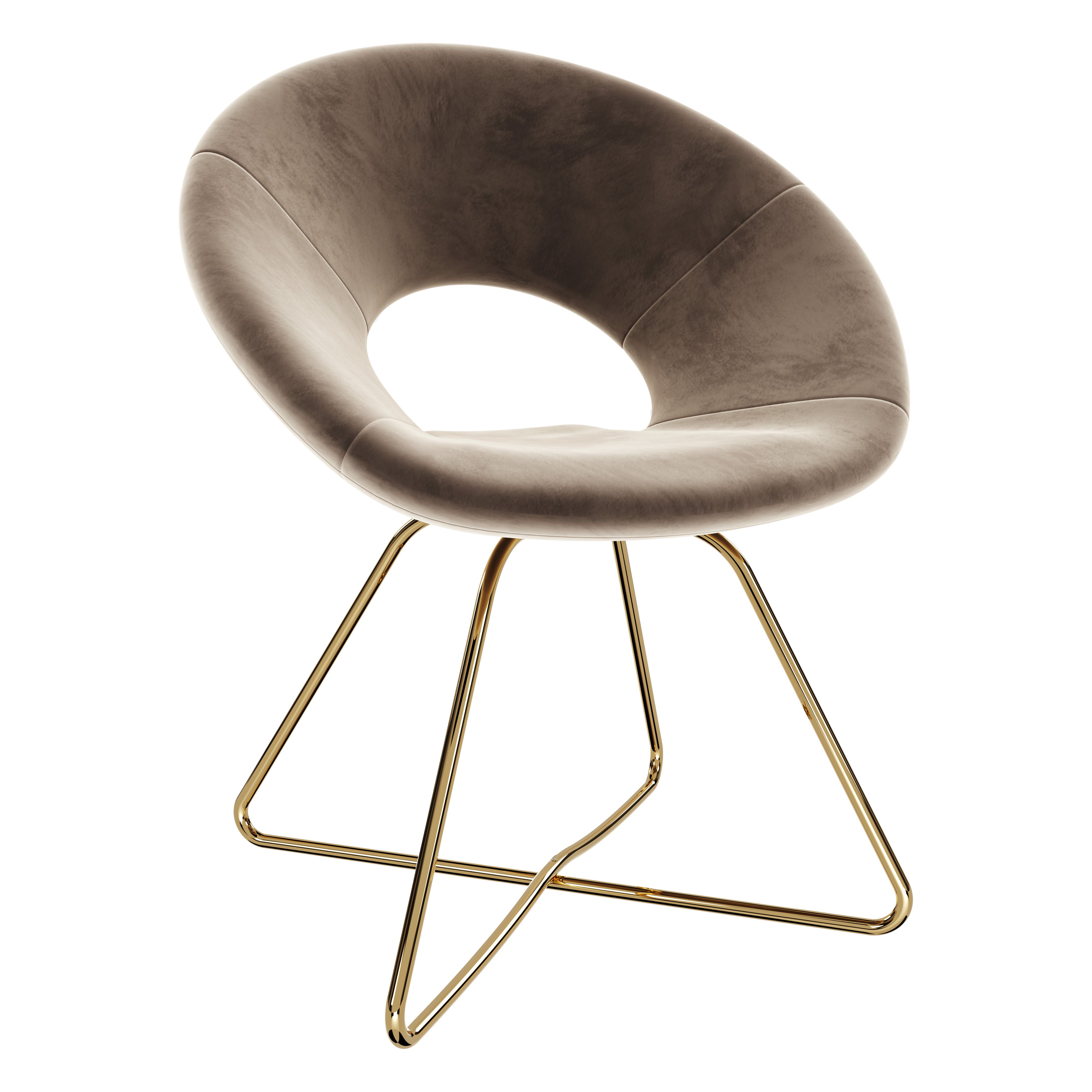 Poltrona Imbottita Schienale Circolare Poltroncina Velluto Imbottita Foam Gambe Metallo Dorato Resistenti Salotto Camera Letto Soggiorno Design Madera